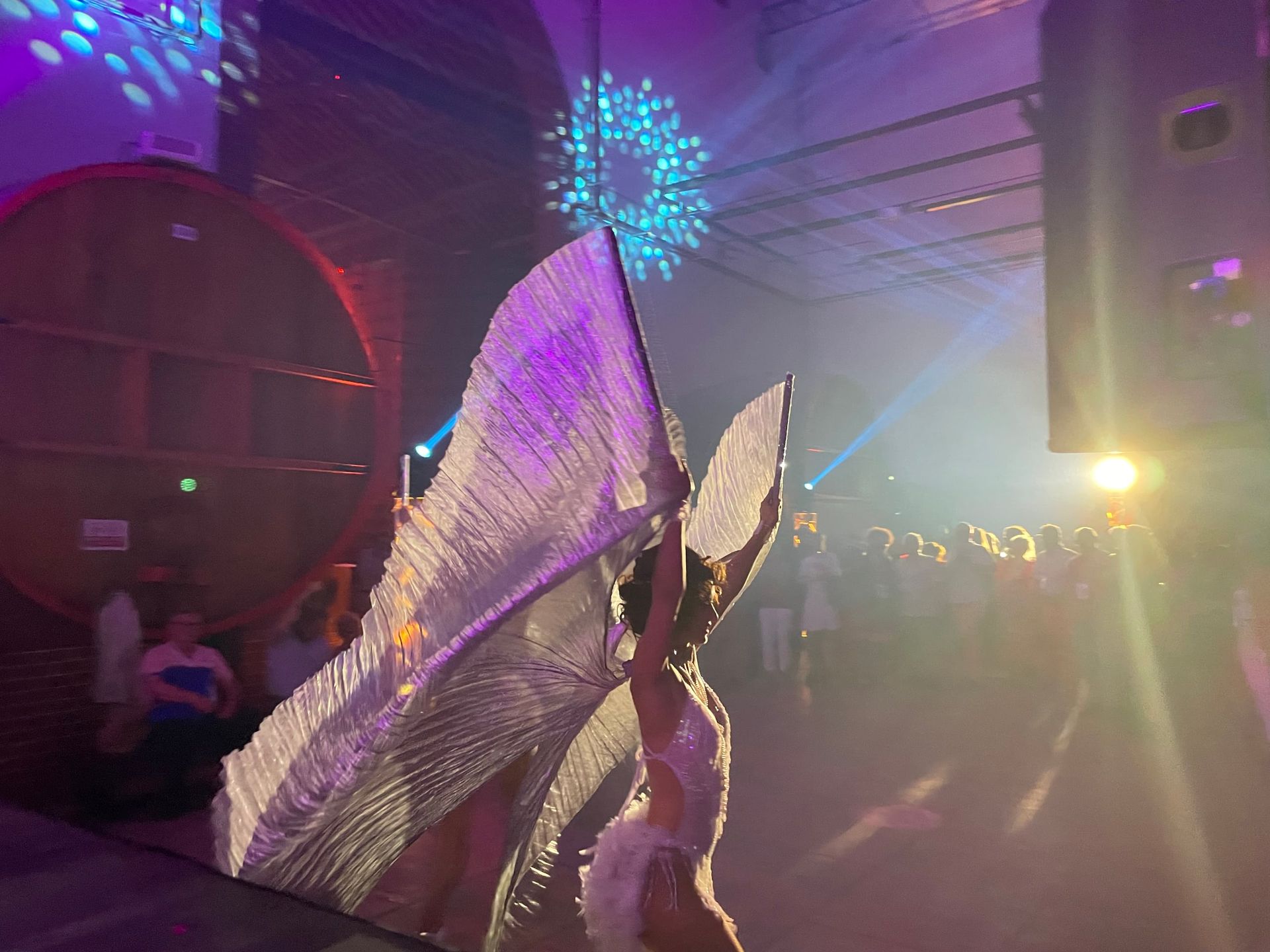 Danseuse aux ailes lumineuses lors d'une soirée organisée par Liveworks